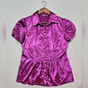 Apt. 9 Modern Fuchsia Satin Button Blouse Size S‎